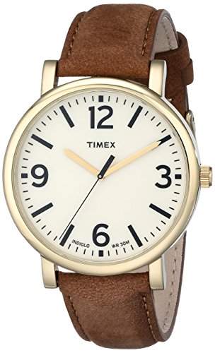 Timex Herren Originals t2p527 braun Analog Quarz Leder Uhr mit Beige Zifferblatt