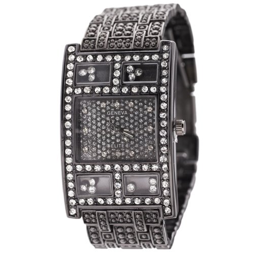 Iced Out Bling Metal Uhr Zirkonia Floating Square schwarz