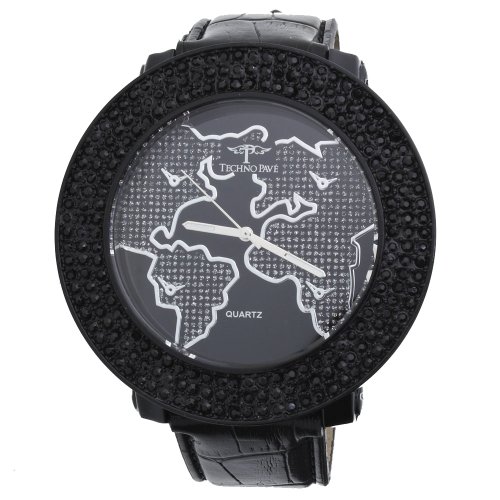 Iced Out 3 Row Pave Uhr WORLD schwarz