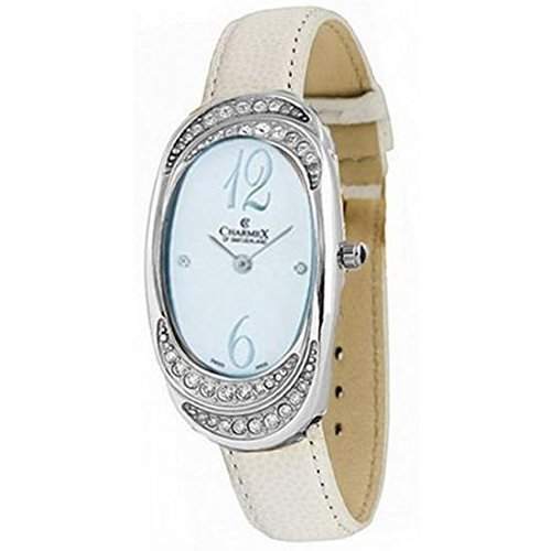 Charmex Ls Strap Watch Damen 47mm Weiss Leder Armband Edelstahl Gehaeuse Uhr 5785