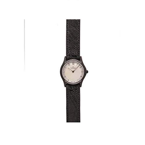 Charmex Cannes Damen 30mm Schwarz Leder Armband Edelstahl Gehaeuse Uhr 6335
