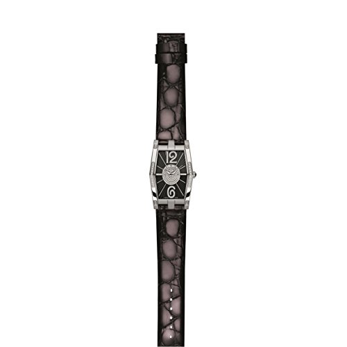 Charmex Nizza Damen Diamanten Schwarz Leder Armband Edelstahl Gehaeuse Uhr 6081