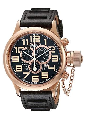 Invicta Herren-Armbanduhr 52mm Armband Leder Schwarz GehÃ¤use Edelstahl Schweizer Quarz Chronograph 10555