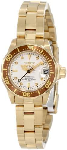 Invicta Pro Diver Damen-Armbanduhr Armband Edelstahl Gold + Gehaeuse Quarz Zifferblatt Weiss Analog 11444