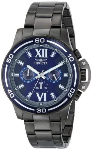 Invicta Herren-Armbanduhr 46mm Armband Edelstahl Grau + GehÃ¤use Quarz Zifferblatt Blau Chronograph 15061