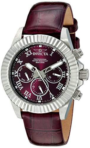 Invicta Pro Diver Damen Quarzuhr mit Lila Zifferblatt Chronograph-Anzeige auf Leder Violett 0521103 18475