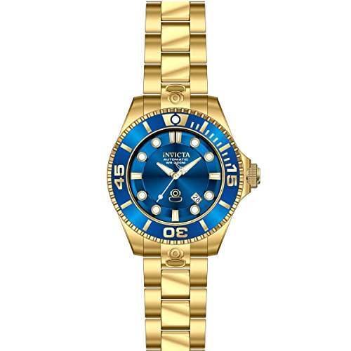 Invicta Pro Diver Herren-Armbanduhr 47mm Armband Edelstahl Gold + Gehaeuse Automatik Zifferblatt Blau 19806