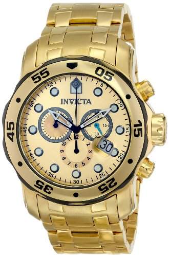 Invicta Herren-Armbanduhr 48mm Armband Edelstahl Gold GehÃ¤use + Schweizer Quarz Chronograph 80070