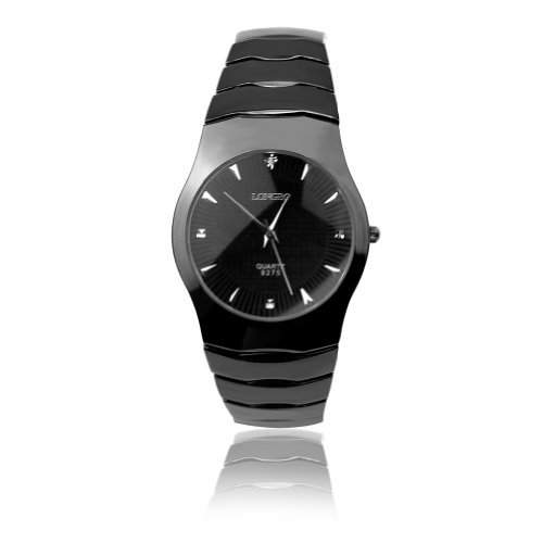 BlingWorld Longbo Quartz-Herren-Armbanduhr aus rostfreiem Stahl, schwarzes Ziffernblatt, Schwarz