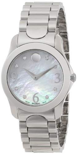 Movado Moda Damen 28mm Silber Edelstahl Armband & Gehaeuse Saphirglas Uhr 606696
