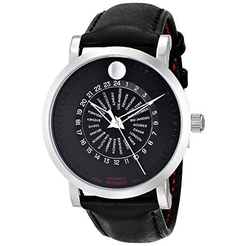 Movado Red Label Herren 42mm Automatikwerk Schwarz Leder Armband Uhr 0606697