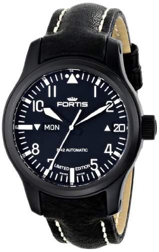 Fortis Herren-Armbanduhr XL B-42 Flieger Big Date PVD Black Analog Automatik Leder 6551891 L01