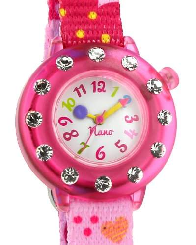 Baby Watch Maedchen-Armbanduhr Analog Textil rosa nano strass 071