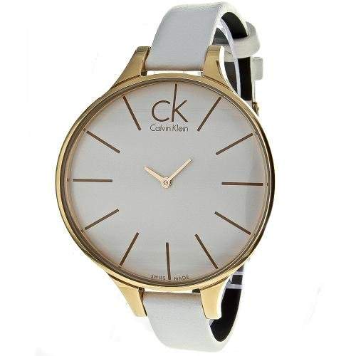 Calvin Klein Damen-Armbanduhr XS Glow Analog Leder K2B23601 PVD rosagold