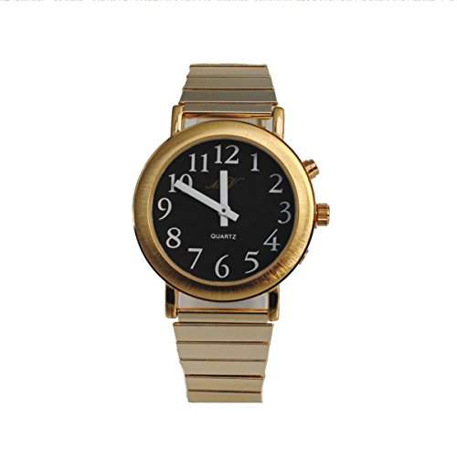 MV Black Edition sprechende Armbanduhr fuer Herren 34 mm goldfarben mit Metallzugband H-BM