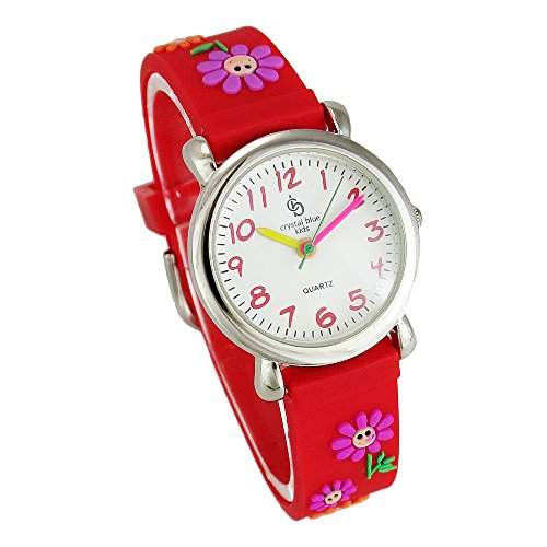Pacific Time Kinder-Armbanduhr Blumen Analog Quarz rot 20350