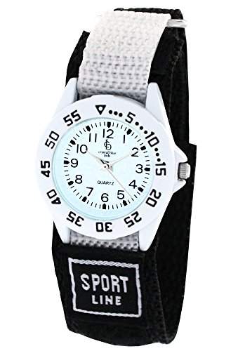 Pacific Time Kinder-Armbanduhr Klettarmband Sport Analog Quarz schwarz weiss 21412