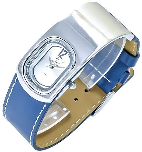 Crystal Blue Damenuhr Silber Blau Analog Metall Leder Armbanduhr Quarz Uhr