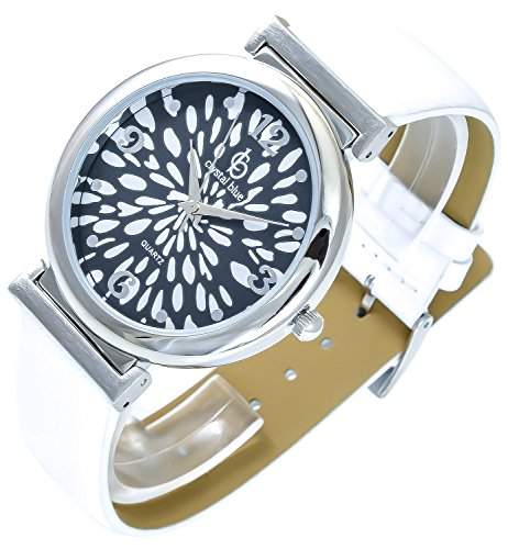 Crystal Blue Damenuhr Schwarz Silber Weiss Analog Metall Leder Armbanduhr Quarz Uhr