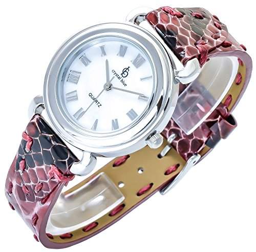 Crystal Blue Damenuhr Weiss Rot Analog Metall Leder Armbanduhr Quarz Uhr