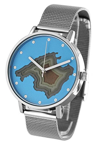 Pacific Time mit 3D Relief Zifferblatt Milanaise Armband Urlaub Mallorca Analog Quarz blau silber 20407