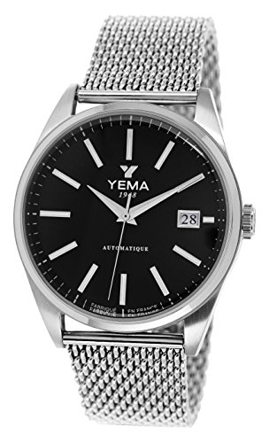 Yema YEAU 012 AM Automatisch Analog schwarzes Zifferblatt Armband aus silbernem Stahl