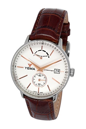 Yema YEAU 002 AU automatisch analog schwarzes Zifferblatt Uhrband aus braunem Leder