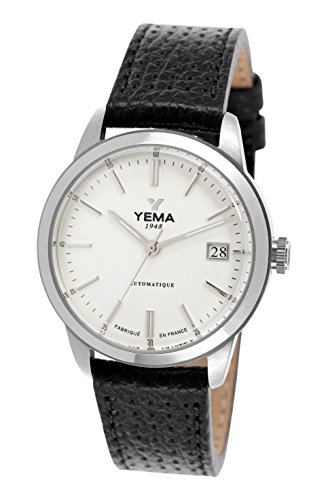 Yema Yeau 011 BA Herrenarmbanduhr Automatisch Analog Weisses Ziffernblatt Armband aus Leder Schwarz