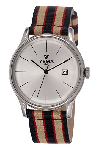 Yema YMHF1263 Quarz Analog silberfarbenes Zifferblatt Armband aus Nylon Mehrfarbig