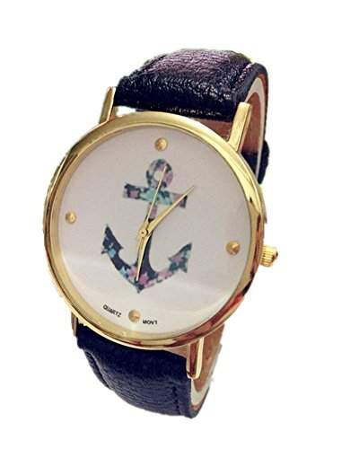 SAMGU Uhren Vintage Retro Blume Damen Armbanduhr Basel-Stil Rhinestones geometrischen Fancy Anker Leather Quarz uhr Lederarmband Uhr Top Watch schwarz