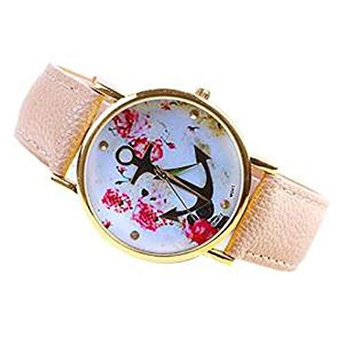 SAMGU Womens Fashion Leather Floral Printed Anchor Quartz Dress Wrist Watch