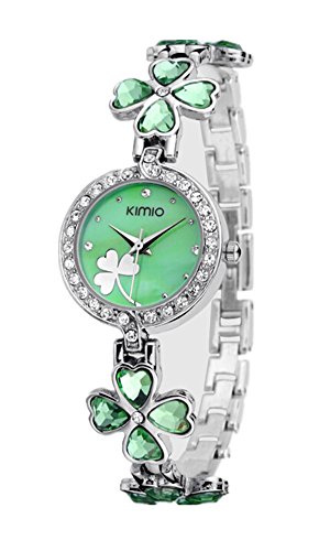 SAMGU Edelstahl Armband Leaf Clover Luxus Lady Armbanduhren 2014 New Fashion Frauen Kleid Uhren Farbe gruen