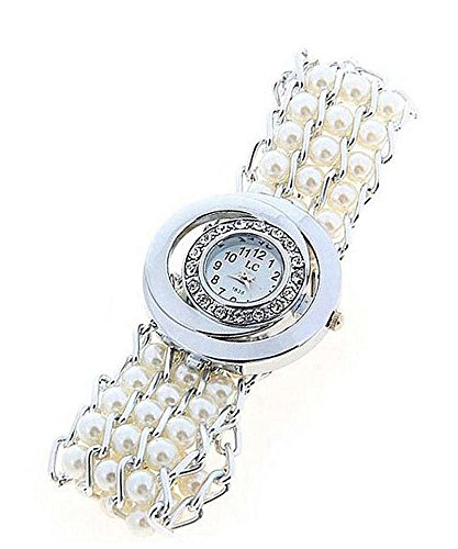 SAMGU Kunstperlen Armband Uhr Strass Quarz Frauen Kleiden Uhr Farbe Weiss