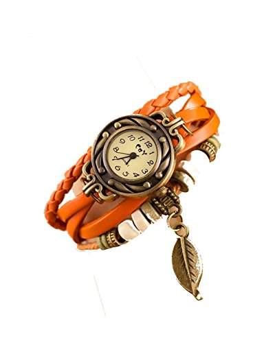 SAMGU Vintage Blatt Stapel Twist Armband Uhr Mode Frauen Quarz Armbanduhr Color Orange