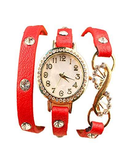 SAMGU Leder Strass Uhr Layer armband uhr pfau heck art retro frauen kleid uhr Farbe Rot