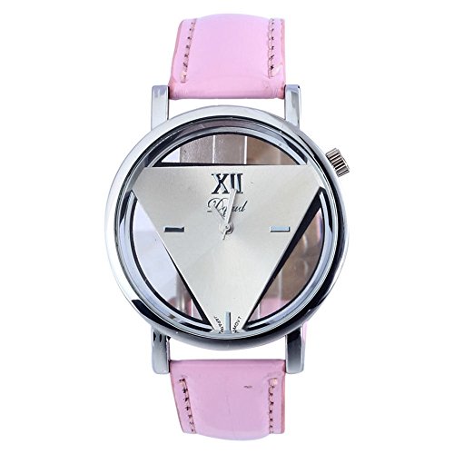 SAMGU Triangle Hohl Uhren stilvollen Damen Dresswatch Armbanduhren Beliebte Lederband analoge Uhr Farbe Rosa