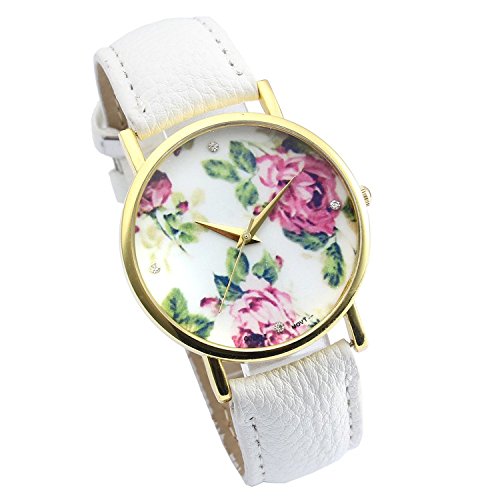 SAMGU Damen Vintage Blume Basel Stil Quarzuhr Lederarmband Uhr Top Watch