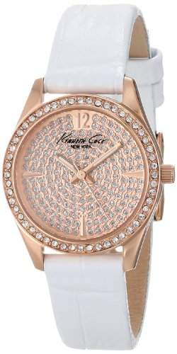 Kenneth Cole New York Womens KC2844 Classic Rose Gold Case Stone Dial Bezel White Strap Watch