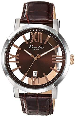 Kenneth Cole New York Mens KC8010 Transparency Stainless Steel Watch with Brown Leather Band