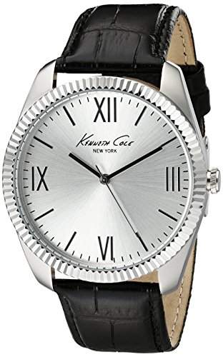 Kenneth Cole New York Mens 10019680 Classic Silver-Tone Watch with Black Leather Band