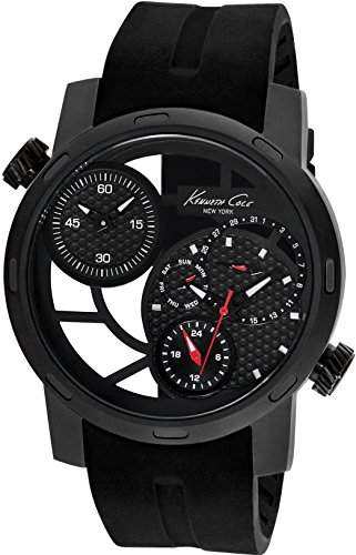 Kenneth Cole Armbanduhr Herrenuhr Quarz Uhr KC-Transparency Mens Black - Analoge Uhr mit Datum, schwarzem Silikonarmband und anthrazitem Zifferblatt - 50m5atm - KC8018