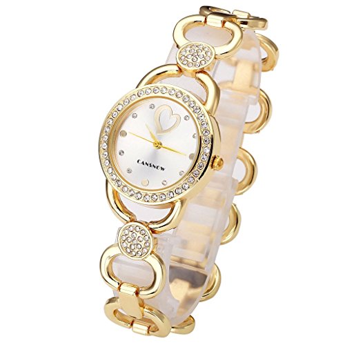 JSDDE Uhren Elegant Damen Herz Skala Armbanduhr mit Strass Metall Band Analog Qaurzuhr Armreif Uhr Gold Silber
