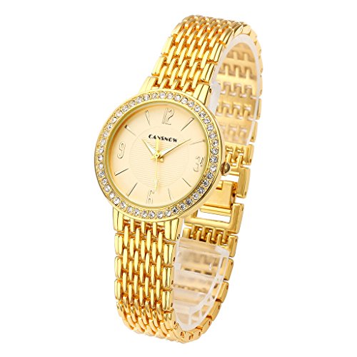 JSDDE Uhren Elegant Strass mit Metallarmband Analog Qaurzuhr Armband Armreif Uhr Gold