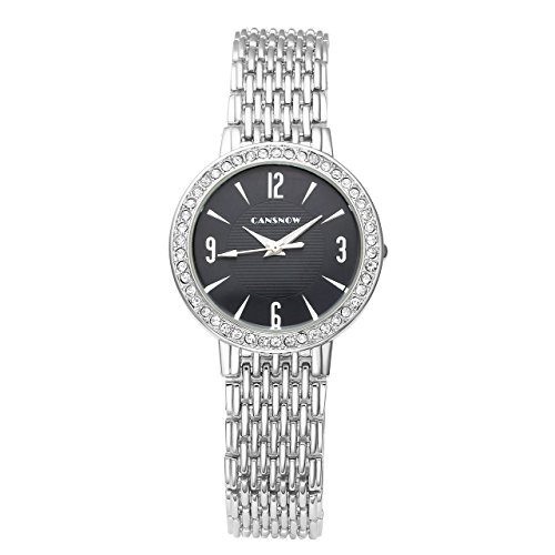 JSDDE Uhren Elegant Strass mit Metallarmband Analog Qaurzuhr Armband Armreif Uhr Silber Schwarz