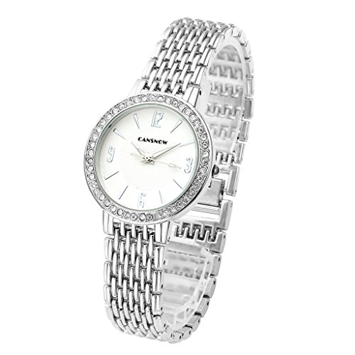 JSDDE Uhren Elegant Strass mit Metallarmband Analog Qaurzuhr Armband Armreif Uhr Silber