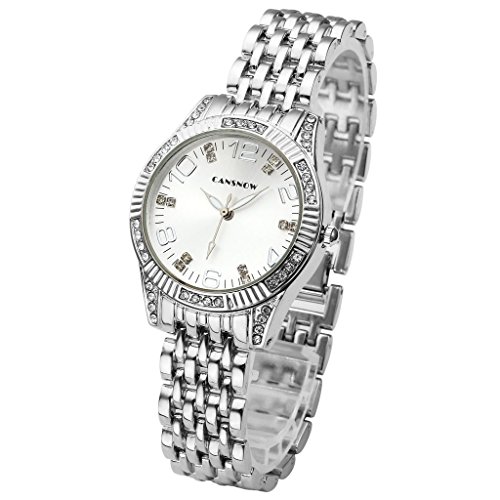 JSDDE Uhren Elegant mit Strass XS mit Metallarmband Analog Qaurzuhr Armreif Uhr Silber