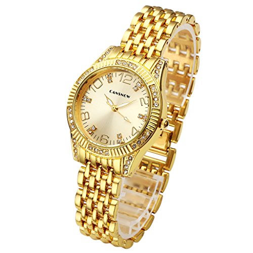 JSDDE Uhren Elegant mit Strass XS mit Metallarmband Analog Qaurzuhr Armreif Uhr Gold