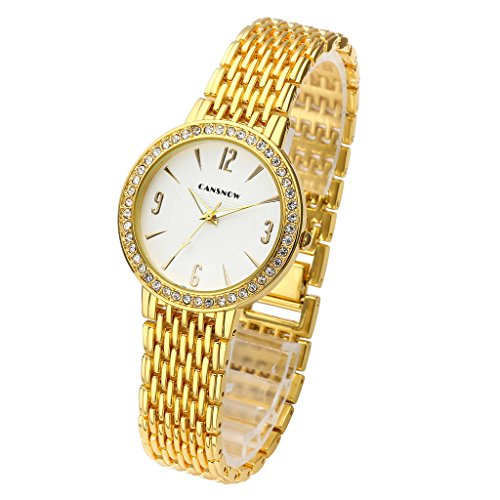 JSDDE Uhren Elegant Strass mit Metallarmband Analog Qaurzuhr Armband Armreif Uhr Gold Silber