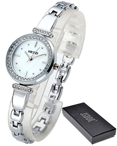 JSDDE Uhren Elegant Strass XS Slim Muschel Zifferblatt Metall Armband Quarzuhr Silber