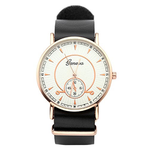 JSDDE Uhren Genf Casual Armbanduhr Klassisch Lederarmband Traveler unecht Chronograph Analog Qaurzuhr Schwarz